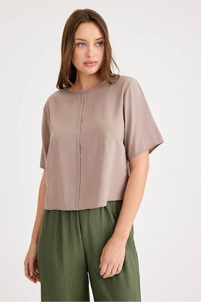 بلوز قهوه ای زنانه ساده Vitrin - کد 917577072