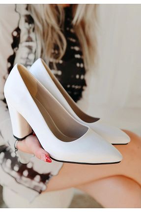 کفش پاشنه بلند کلاسیک سفید زنانه ساتن Erbilden - کد 888005831