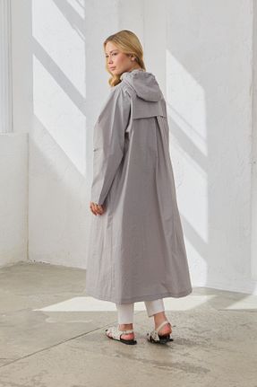 بارانی و بادگیر حجاب طوسی زنانه اورسایز QANU - کد 917682973