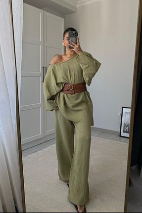 ست بالاتنه و پائین تنه خاکی زنانه بافتنی Bak