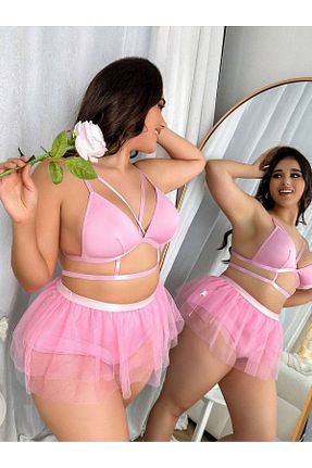 لباس شب سایز بزرگ صورتی زنانه ساده Giyince - کد 920741665