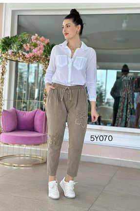 شلوار قهوه ای زنانه کتان İnce Topuk - کد 904921899