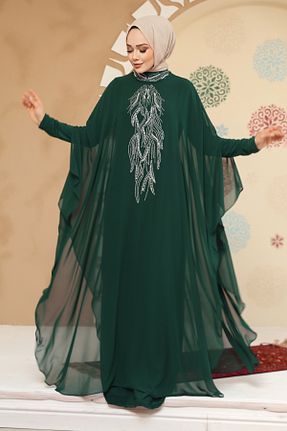 لباس مجلسی حجاب سبز زنانه یقه دوچرخه Neva Style - کد 904912130