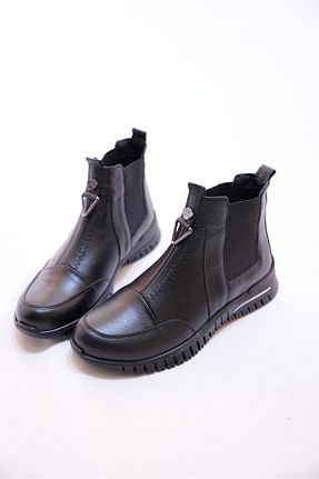 بوت / نیم بوت مشکی زنانه چرم خالص Derimoda - کد 904876006