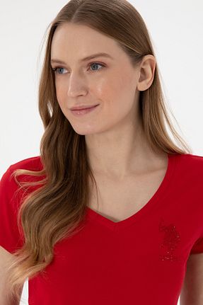 تیشرت قرمز زنانه Fitted U.S. Polo Assn. - کد 904908386