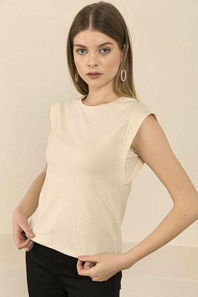 تیشرت بژ زنانه اورسایز Şimal - کد 251119001
