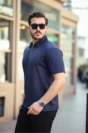 پولوشرت سرمه ای مردانه پنبه پلی استر Miron - کد 904981955