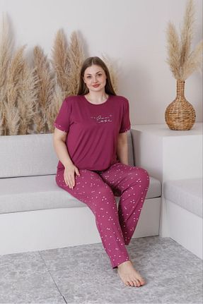 ست لباس راحتی سایز بزرگ بنفش زنانه طرح دار Temporium - کد 905026357