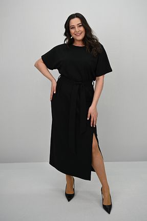 لباس سایز بزرگ مشکی زنانه الاستین Koza Butik - کد 905031204