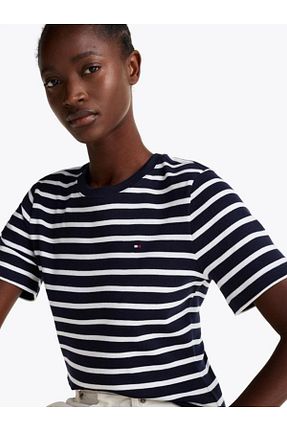 تیشرت سرمه ای زنانه یقه خدمه Tommy Hilfiger - کد 883485467