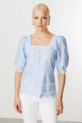 بلوز آبی زنانه ساده Ekol - کد 905063037