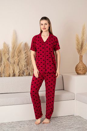 ست لباس راحتی زرشکی زنانه Kalp Nisanca - کد 905062527
