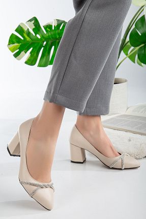 کفش پاشنه بلند کلاسیک طلائی زنانه میکروفیبر GÜLERSHOES - کد 905053185