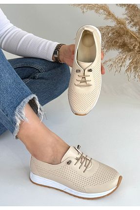کفش اسنیکر بژ زنانه بند دار BESKAR - کد 917435257