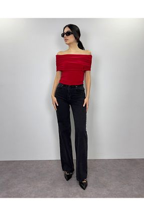 شلوار جین طوسی زنانه پاچه پهن DEQ FASHION - کد 891375311
