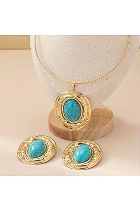 ست جواهر فیروزه ای زنانه روکش طلا GIFTPALACE - کد 905217046