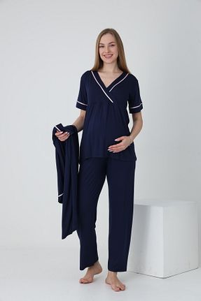 ست لباس راحتی بارداری سرمه ای زنانه مخلوط ویسکون Miss Dünya Lissa - کد 905032485