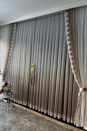 پرده توری بژ ریل دار farbateks - کد 450704894