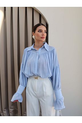 پیراهن آبی زنانه اورسایز ESRAHELVACI - کد 905269997