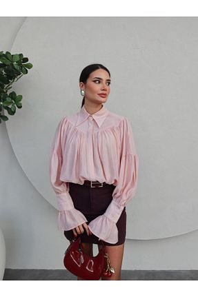 پیراهن صورتی زنانه اورسایز ESRAHELVACI - کد 905269956