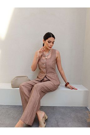 ست بالاتنه و پائین تنه قهوه ای زنانه بافتنی ESRAHELVACI - کد 905273305
