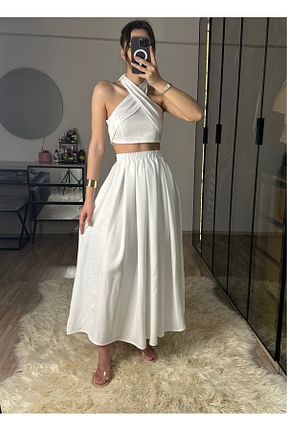 ست بالاتنه و پائین تنه سفید زنانه بافتنی NET OF NOT - کد 905330348