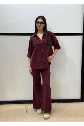ست بالاتنه و پائین تنه زرشکی زنانه بافتنی EGZOTİK ASORTİK - کد 905344465