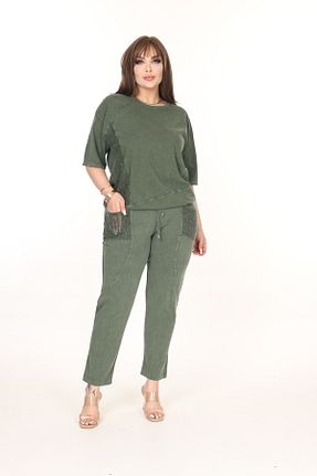 ست بالاتنه و پائین تنه سایز بزرگ خاکی زنانه بافتنی özle fashion - کد 906419847
