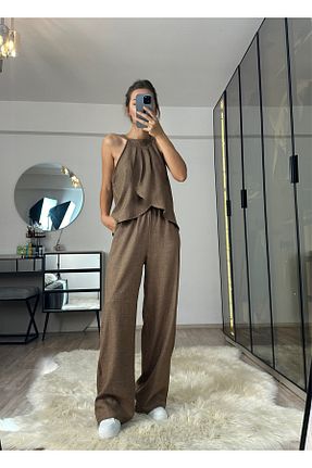 ست بالاتنه و پائین تنه قهوه ای زنانه بافتنی NET OF NOT - کد 905362383