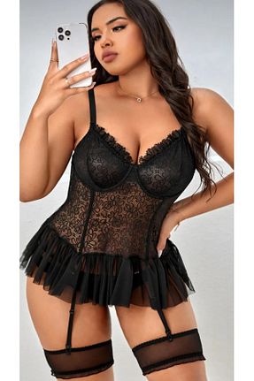 ست لباس زیر سایز بزرگ مشکی زنانه چرم مصنوعی NARIYA - کد 920777222