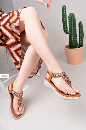 صندل قهوه ای زنانه پاشنه تخت Demashoes - کد 905388275
