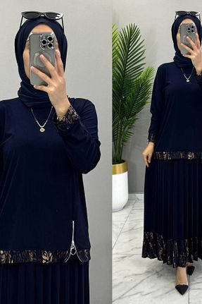 ست بالاتنه و پائین تنه حجاب سرمه ای زنانه سایز بزرگ Mercan - کد 905469834