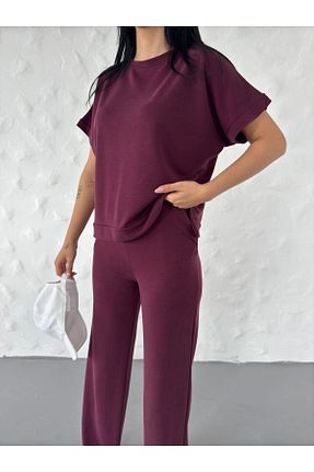 ست بالاتنه و پائین تنه زرشکی زنانه بافت MODA - کد 905489297