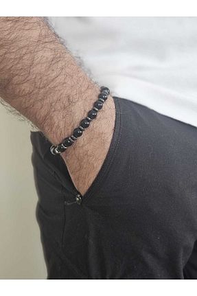 دستبند استیل (فولاد) مشکی مردانه سنگ طبیعی MITH SB TAKI - کد 904449788