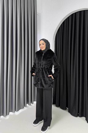 پالتو پشمی حجاب مشکی زنانه Straight Melike Tatar - کد 868106943