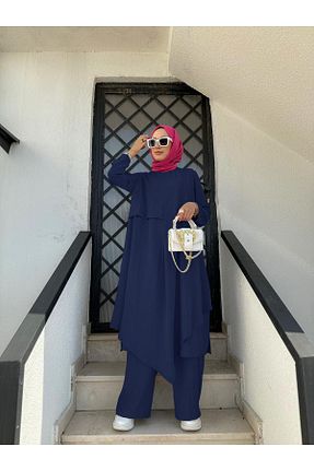 ست بالاتنه و پائین تنه حجاب سرمه ای زنانه Asimetrik NS Moda - کد 905536084