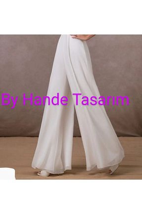 شلوار سفید زنانه شیفون BY HANDE TASARIM - کد 100421400