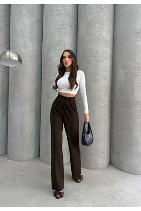 شلوار پارچه ای قهوه ای زنانه بلند dubera creative - کد 905616456