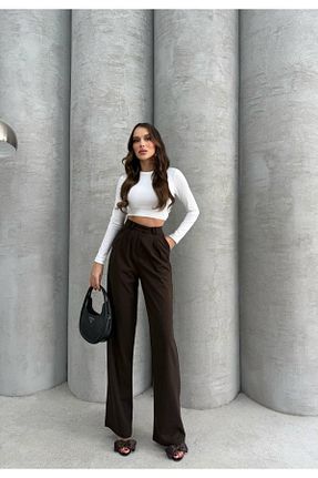 شلوار پارچه ای قهوه ای زنانه بلند dubera creative - کد 905616456