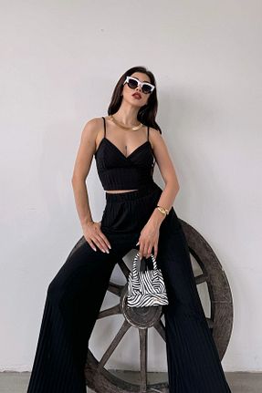 ست بالاتنه و پائین تنه مشکی زنانه بافت bacc - کد 905620485