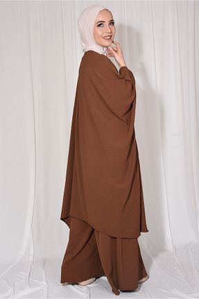 تونیک حجاب قهوه ای زنانه %100 پنبه Mihrisina collection - کد 917464912