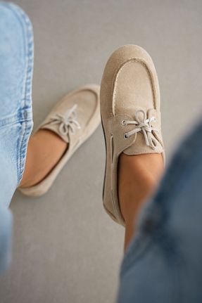 کفش لوفر بژ زنانه چرم خالص selinshoes - کد 917799446