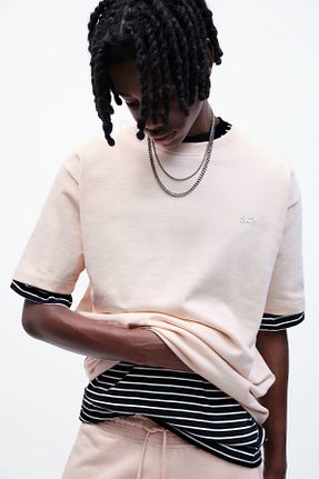 تیشرت صورتی مردانه اورسایز Pull & Bear - کد 899555131