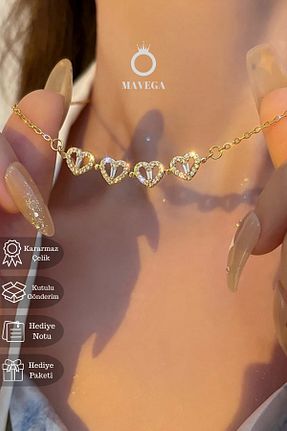 گردنبند استیل ( فولاد ) طلائی زنانه استیل ضد زنگ MAVEGA - کد 869225870