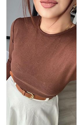 بلوز قهوه ای زنانه ساده Oslove - کد 905751657