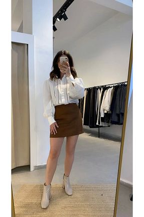 دامن قهوه ای زنانه پلی استر Ecenin Favorileri - کد 905744153