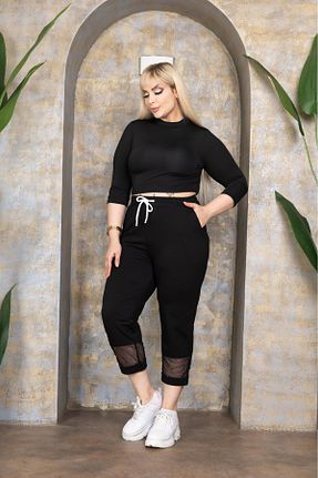 شلوار گرمکن سایز بزرگ مشکی زنانه کمر کش دار Esina - کد 905744701