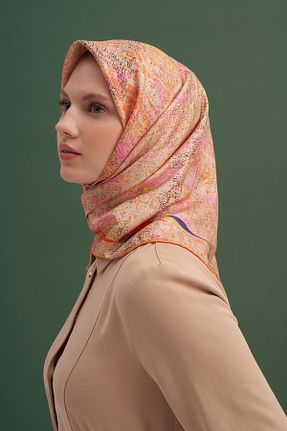روسری نارنجی کرپ ساتن ابریشم Aker - کد 905747743