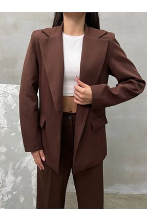 کت بلیزر قهوه ای زنانه پلی استر Butik - کد 905767750