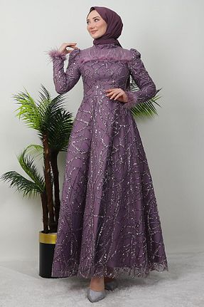 لباس مجلسی حجاب بنفش زنانه giz astore - کد 917576571